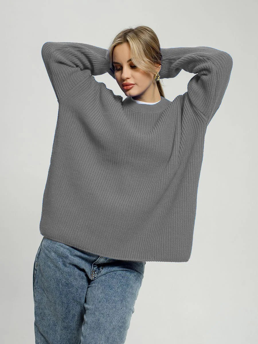 Grundlæggende sweatere til kvinder, der er overdimensioneret O -halsstrikede pullovers efterår vinter løs toppe kvinders jumper lyseblå trøjer store