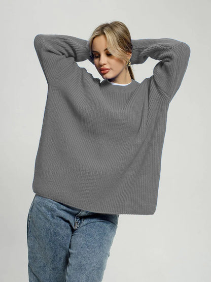 Grundlæggende sweatere til kvinder, der er overdimensioneret O -halsstrikede pullovers efterår vinter løs toppe kvinders jumper lyseblå trøjer store