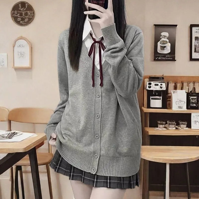 Pull en tricot à col en v à col en V, Top cardigan uniforme Newjk Original, Pull en coton pour femmes automne et hivernal