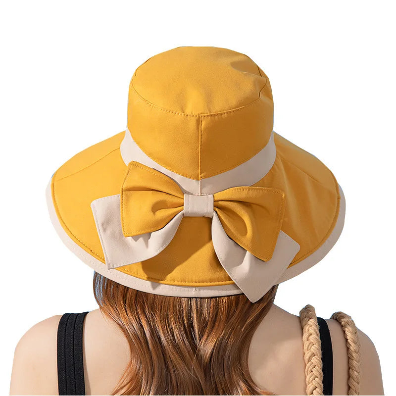 Panama Women's Fisherman Sun Pot Hat Sunscreen Beach Summer Hat Big Brim Fashion Bow Outdoor Cap H41