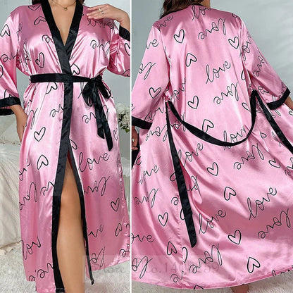 Plus -koko 5xl Nainen pitkä viitta yöpukuinen seksikäs leopardi kimono kylpytakki puku lounge pukeutuvat kevään kesäsatiini -yöasuihin