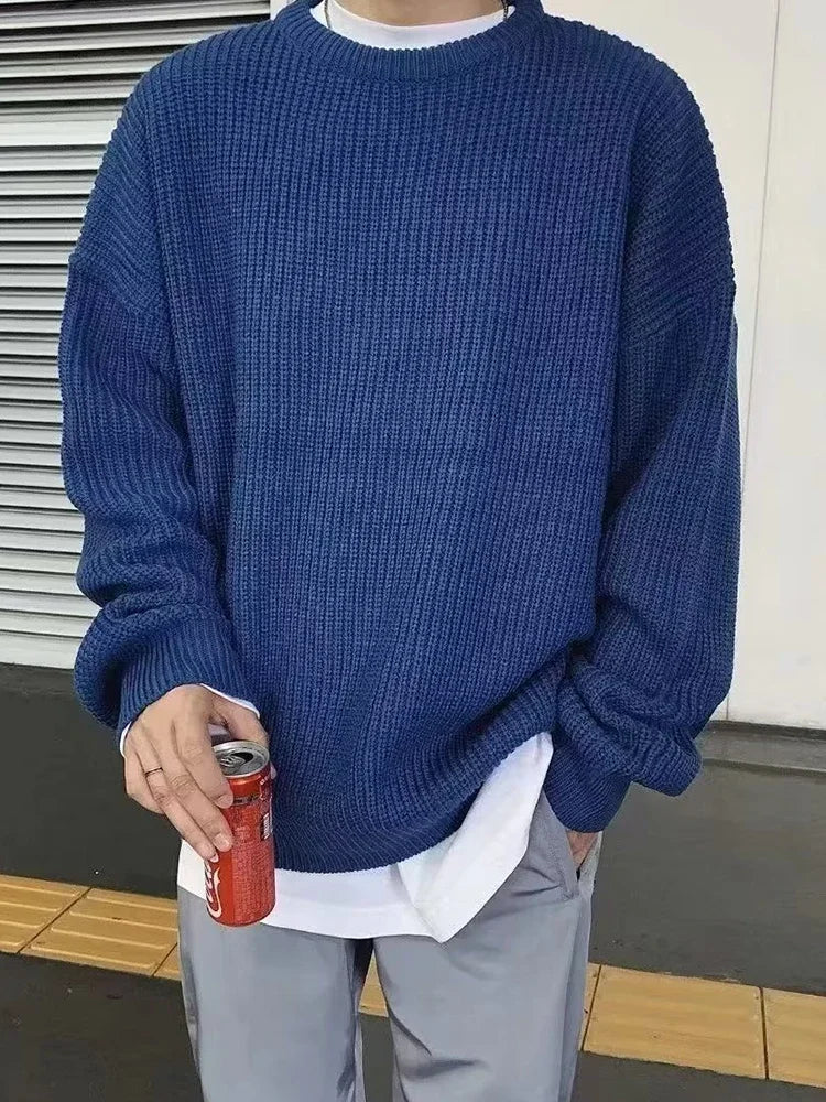 2025 Haust áhafnarháls Solid Color Pullover peysur fyrir karla frjálslegur y2k prjónað peysa High Street Fashion Jumpers Hombre