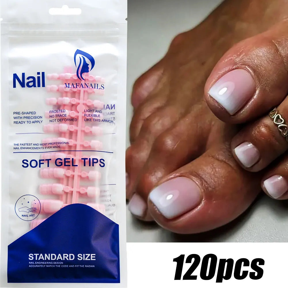 120pcs Pink Ombre Medium Coffin Press On Nails Glossy Handmade Acrylic Fake Nails Tips Gradient Design Artificial False Nails
