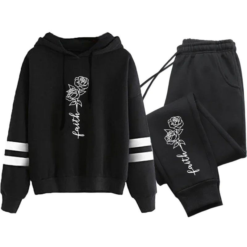 Comfort Jogging Women Tracksuit Daily Outdoor Autumn Winter Quality Hoodies Casual Single Piece Stripe Sweatshirt and Sweatpants