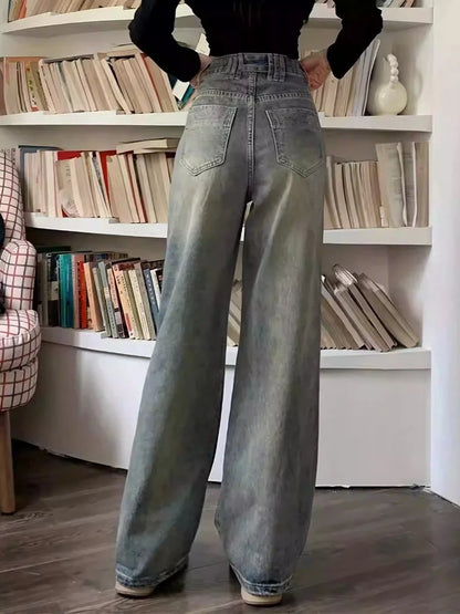 「MD」2024 New Retro Jeans Women Irregular High Waist Slimming Wide Leg Mop Long Pants Fashion