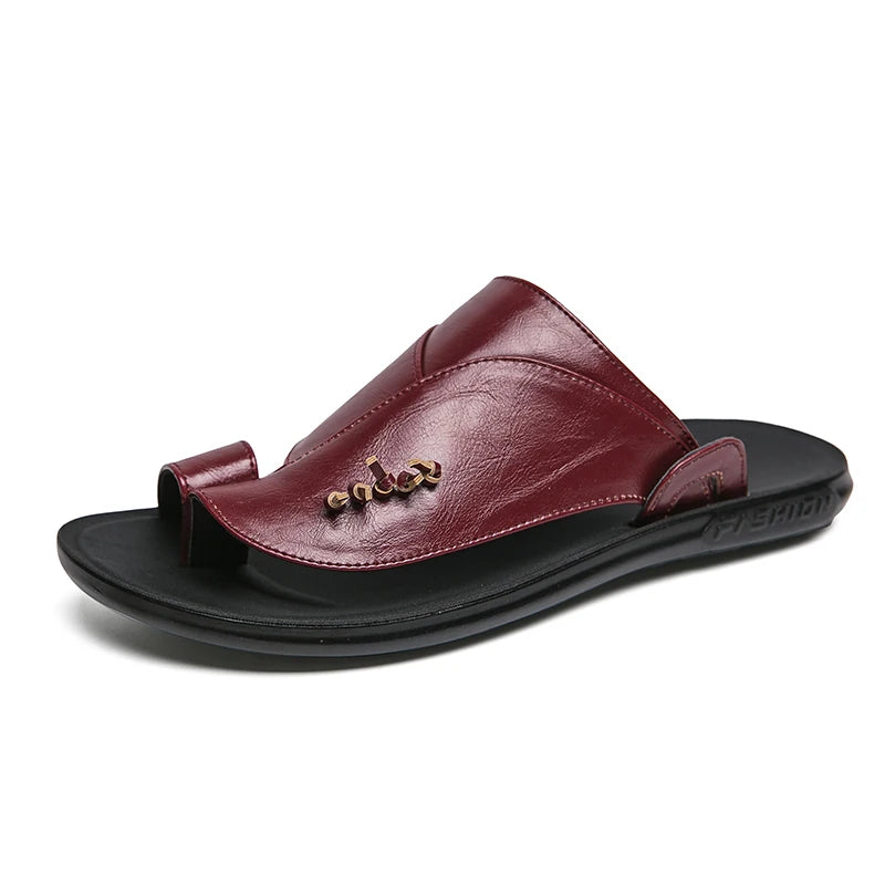 Summer Business Men's Leather Sandals Soft Comfortable Non-Slip Slippers Flip Flops Formal Outdoor Beach Shoes Platform Casual