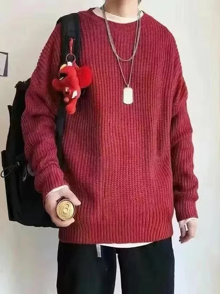 2025 Haust áhafnarháls Solid Color Pullover peysur fyrir karla frjálslegur y2k prjónað peysa High Street Fashion Jumpers Hombre