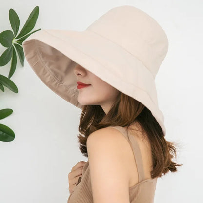 Women Cotton Wide Brim Sun Hats Metal Wired Edge Summer UV Protection UPF Boho Hat for Beach Hiking Garden Travel Chin Strap