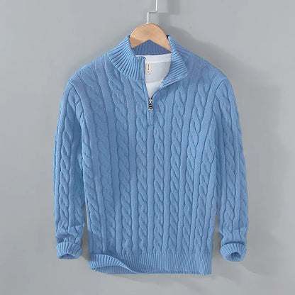 2025 Nuevo otoño Invierno Invierno Menéteres Sweater Men Stand Collar Medio Zip Algodón 100% Grisado Color sólido Ropa de calle principal