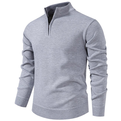 Autumn Winter Men's Half Zipper Knitted Pullovers Solid Slin Fit Casual Sweater Male Fleece Warm Stand Collar Pullover Sweaters