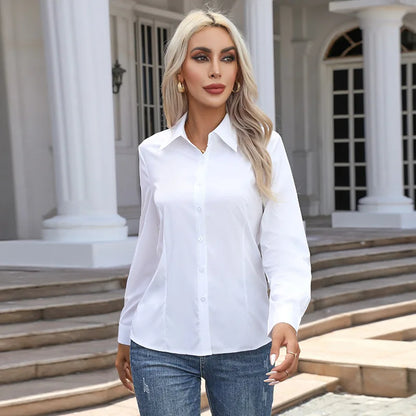 1pcs Woman Spring Autumn Solid color Shirts Lady Casual Long Sleeve Turn-down Collar Loose Shirt Female Fashion Temperament Tops