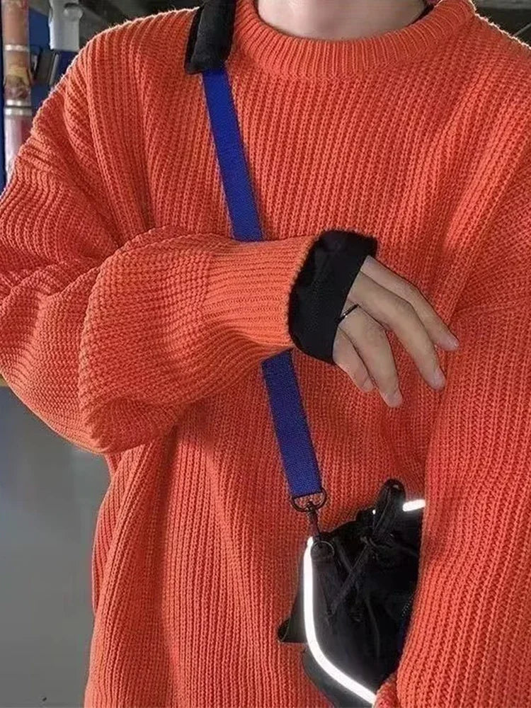 2025 Haust áhafnarháls Solid Color Pullover peysur fyrir karla frjálslegur y2k prjónað peysa High Street Fashion Jumpers Hombre