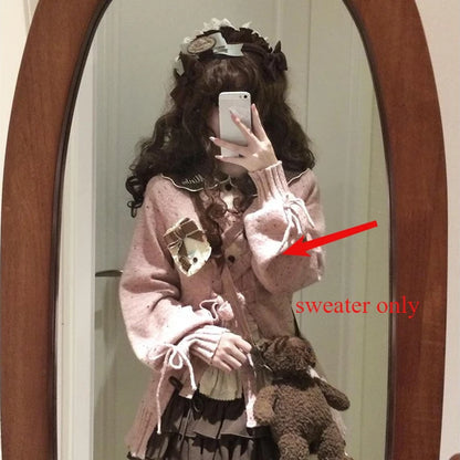 Doce Lolita Cardigans Mulheres Y2K Sweater Hollow Out suéter de bandagem Kawaii Pocket Pocket 2025 Japonês Casual Streetwear Tops JK Tops