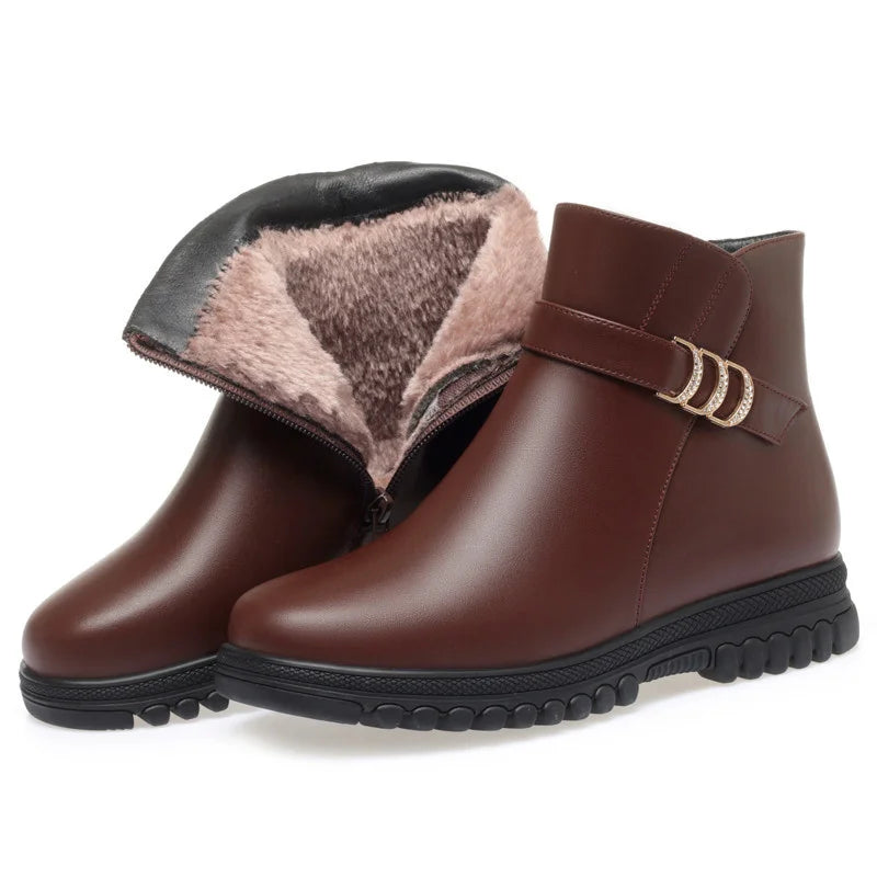 Winter Autumn Woman Fashions Elegant Casual Simple Ankle Snow Boots Mother Flat Warm Non-slip Plush Velvet Cotton Shoes