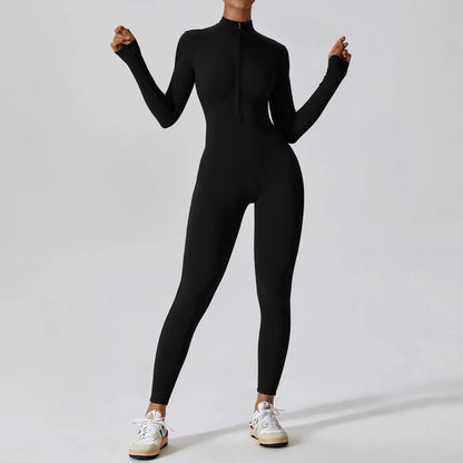 Žene joga kombinezon Fitness Sportsko odijelo Zipper Elastic jednodijelni bodi u teretani teretana s dugim rukavima trčanje push up trening Sportska odjeća