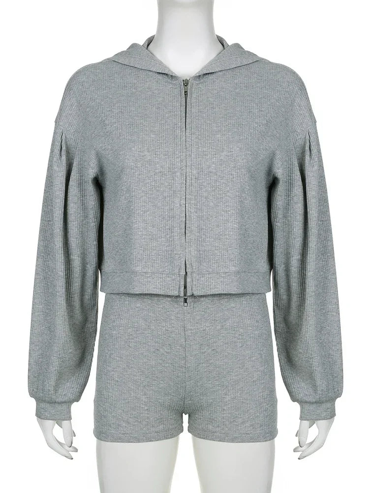 Ženske 3-dijelne kratke hlače Hoodie Sportska odjeća casual kaput dukserice i mini kratki odgovarajući odijelo za sportsku odjeću