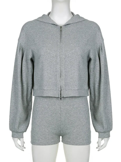 Ženske 3-dijelne kratke hlače Hoodie Sportska odjeća casual kaput dukserice i mini kratki odgovarajući odijelo za sportsku odjeću