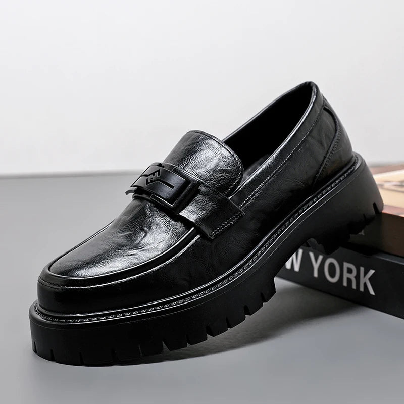 Menns skinn uformelle sko tykk soled loafers Spring høst Ny stil Simple Black Men's Business Work Shoes Big Size ： 38-48