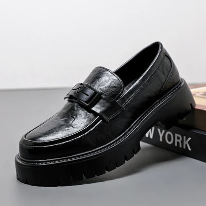 Menns skinn uformelle sko tykk soled loafers Spring høst Ny stil Simple Black Men's Business Work Shoes Big Size ： 38-48