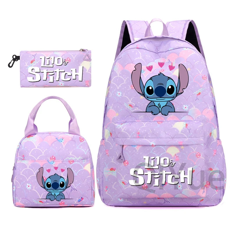 Disney Lilo Stitch Backpack Set for Girl Teen Student Back To School Knapsack Women Rucksack Mermaid Style Lunch Bag Pencil Case