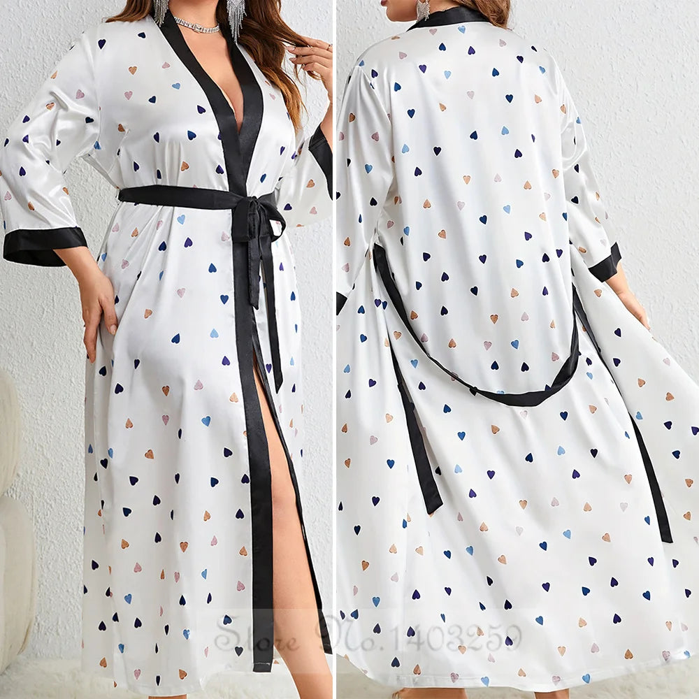 Plus -koko 5xl Nainen pitkä viitta yöpukuinen seksikäs leopardi kimono kylpytakki puku lounge pukeutuvat kevään kesäsatiini -yöasuihin