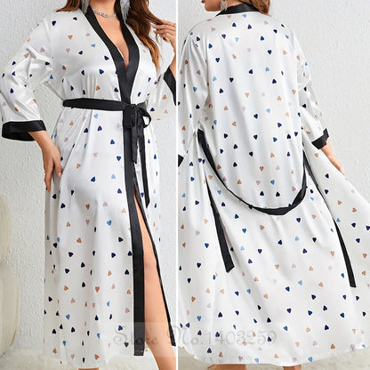 Plus -koko 5xl Nainen pitkä viitta yöpukuinen seksikäs leopardi kimono kylpytakki puku lounge pukeutuvat kevään kesäsatiini -yöasuihin