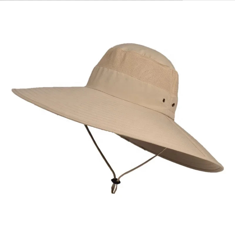 Mannen 15 cm breed grote randzon hoed emmer hoed snel drogen UV -bescherming vissen hoed zomer nieuwe outdoor waterdichte visserscap
