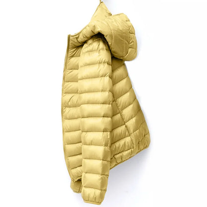 Hoody Duck Down -takki Naiset muoti puffer takki syksy vetoketju ultra kevyt lämmin takki naaras kannettava xxxl alas takki talvi