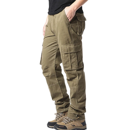 Große Taschenlose Overalls Herren Outdoor Sport Jogging Tactical Hosen Elastische Taille Reine Baumwoll -Freizeithosen