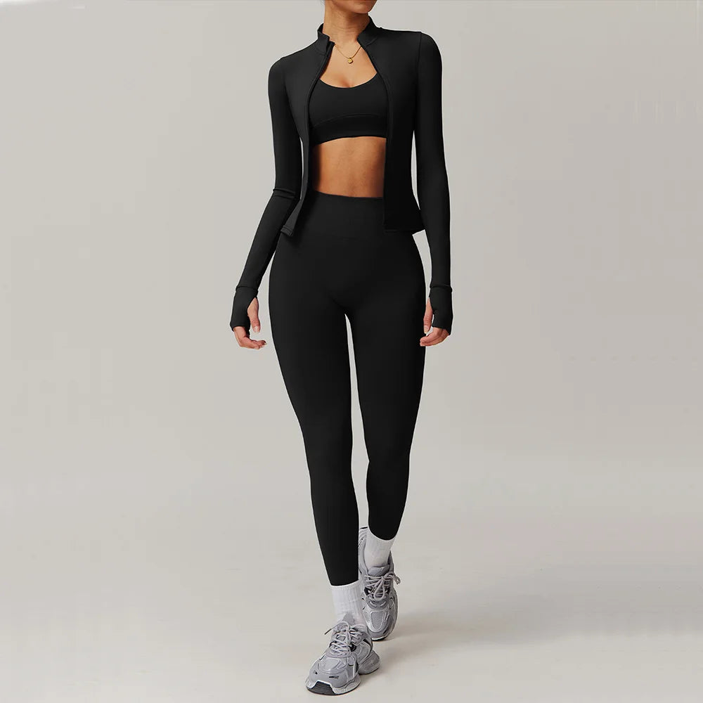 Yoga Set Gym Clothes Sportswear Yoga Suits For Women Fitness Long Sleeved Jacket Tracksuits Sports Bra Gym Set Seamless Leggings