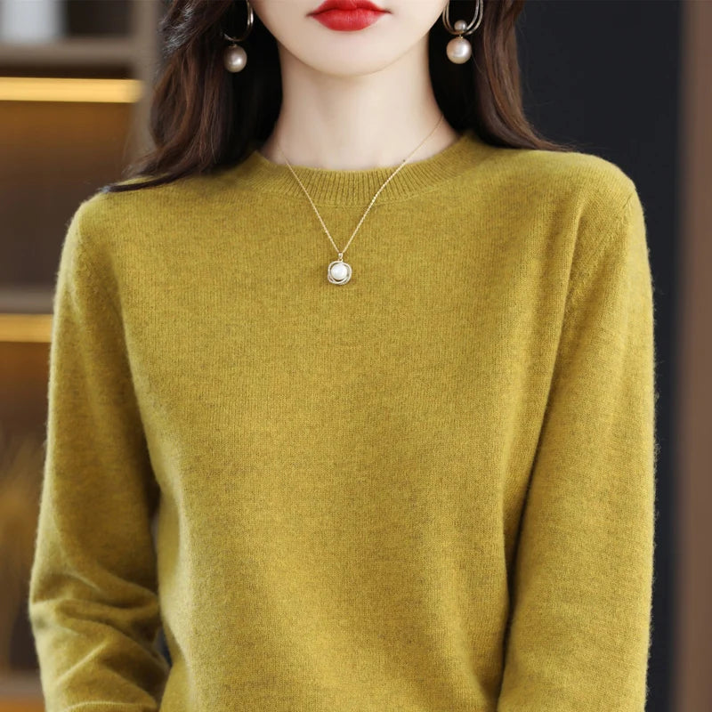 100% pure wool cashmere sweater women's O-neck pullover casual knitted coat autumn and winter women's coat basic 18 colors