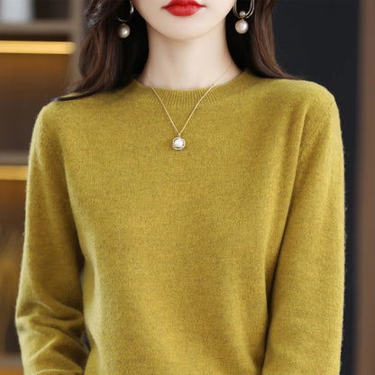 100% pure wool cashmere sweater women's O-neck pullover casual knitted coat autumn and winter women's coat basic 18 colors