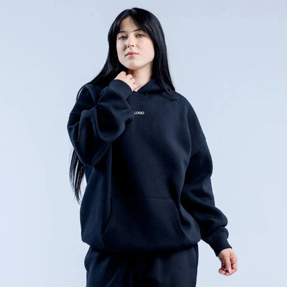 New Women's Casual Fashion Print Suit Solid Color Thickened Warm Hooded Top Elastic Sports Pants Female's Yoga Hoodie