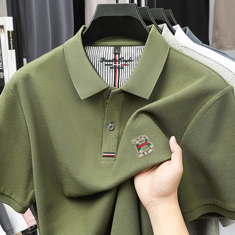 %Cotton new men's short sleeve summer design exquisite craftsmanship letter B offset printing stand collar polo business T-shirt