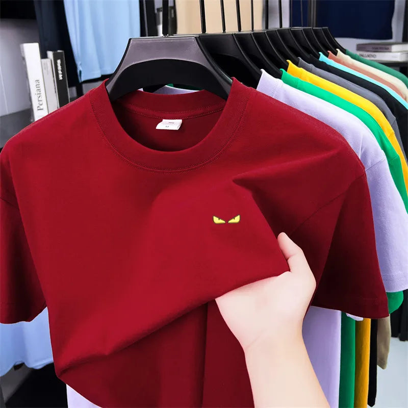 High-end Quality Men's T-shirt 100Cotton O-Neck Pattern Embroidery Short Sleeve Summer New Fashion Trend Half Sleeve Men's Wear