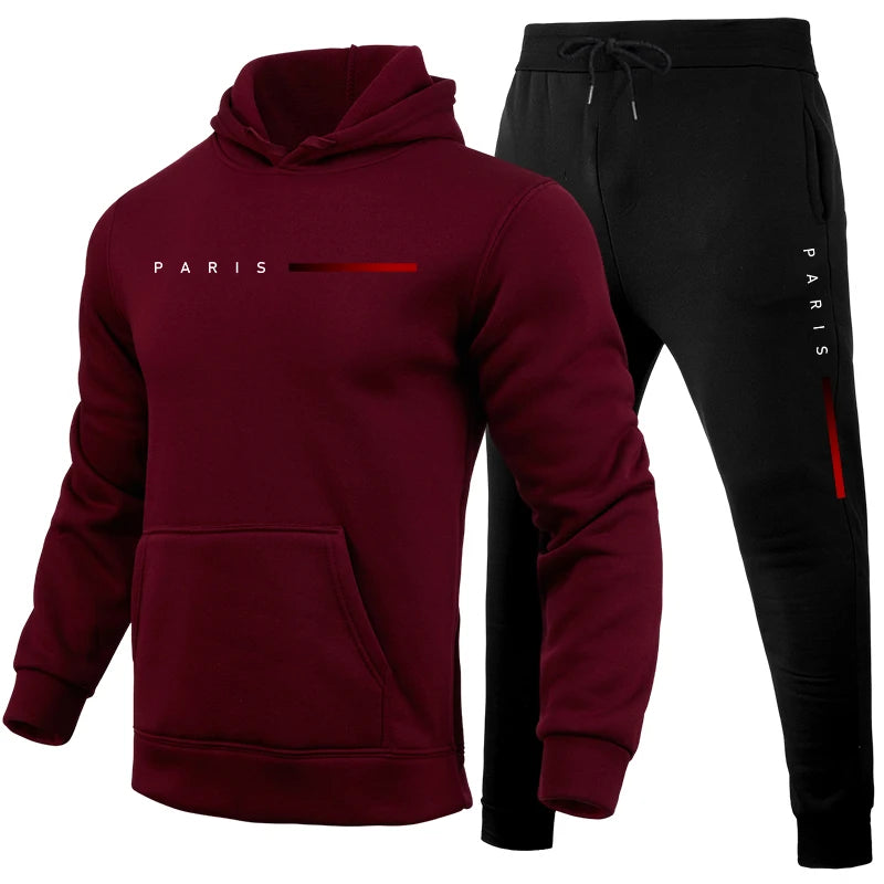 Trykk av høy kvalitet Tracksuit Casual Sweatshirt for Men Hoodies+Sweatpants 2 PCS Sett Hot Sale Jogging Streetwear Fashion
