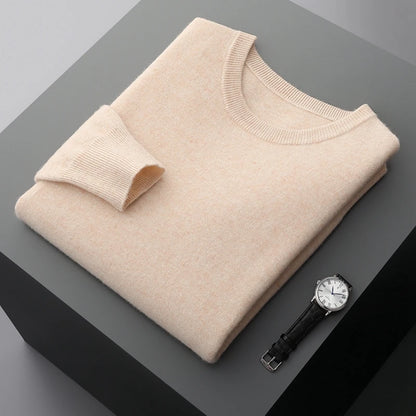 Mvlyflrt 100% puro suéter de lana merino para hombres tops de columna de cuello redondo otoño suéter de color sólido delgado versátil básico