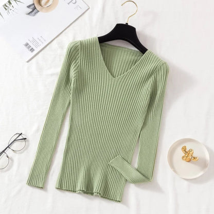 Herfst Winter Women Sweaters Casual gebreide lange mouw gebreide V Neck Lover Sweater Femme Fundamentele massieve jersey Tops Mode kleding