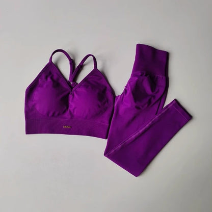 Women's fitness suit, V-neck bra yoga set sports high waisted leggings, tight fitting and shaping