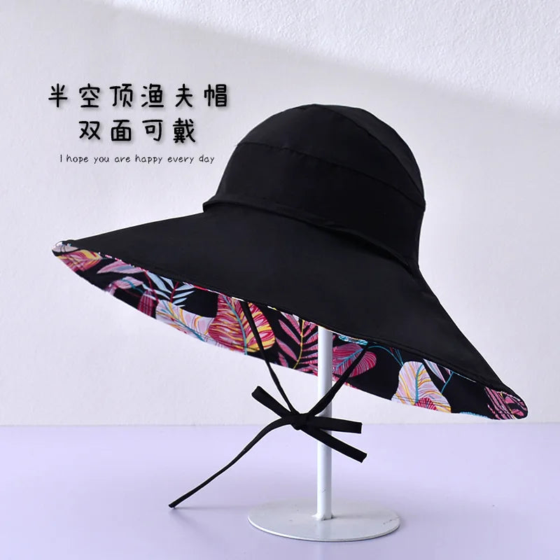 Women Cotton Wide Brim Sun Hats Metal Wired Edge Summer UV Protection UPF Boho Hat for Beach Hiking Garden Travel Chin Strap