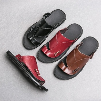 Summer Business Men's Leather Sandals Soft Comfortable Non-Slip Slippers Flip Flops Formal Outdoor Beach Shoes Platform Casual