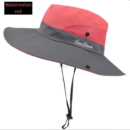 Women's Dual-Tone Sun Hat with Ponytail Hole - Breathable Mesh Waterproof Wide Brim for Beach & Fishing for Spring, Summer