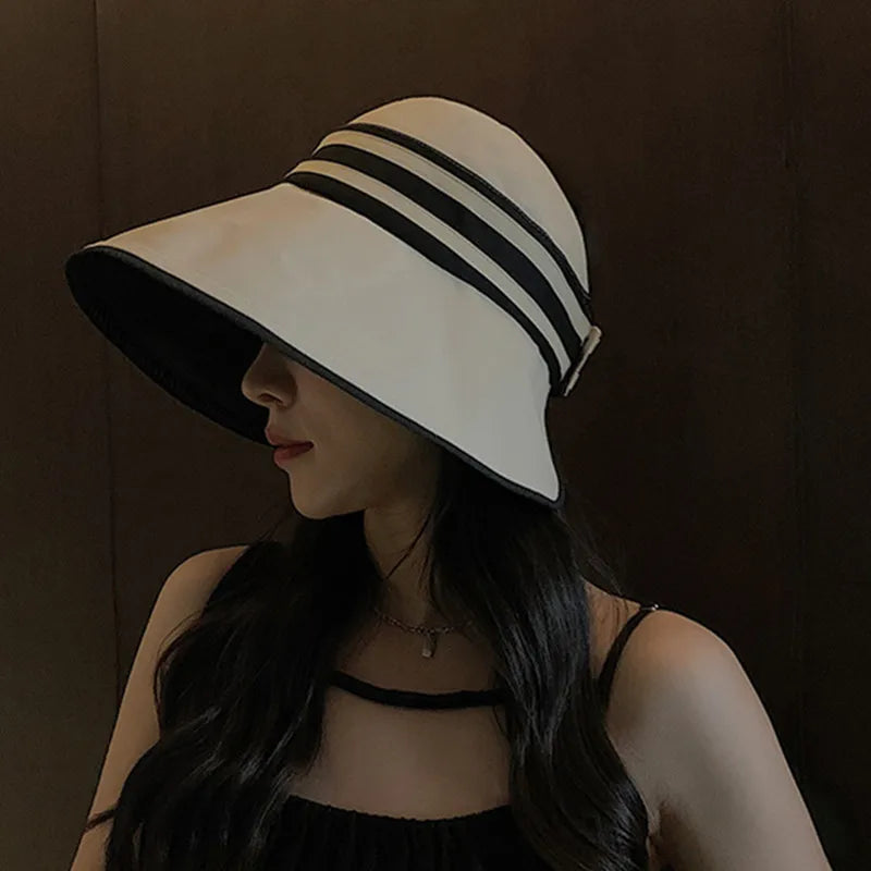 Elegant Summer Sun Hats For Women Girl Adjustable Wide Brim Uv Protection Beach Hat Breathable Foldable Panama Cap Ponytail Caps