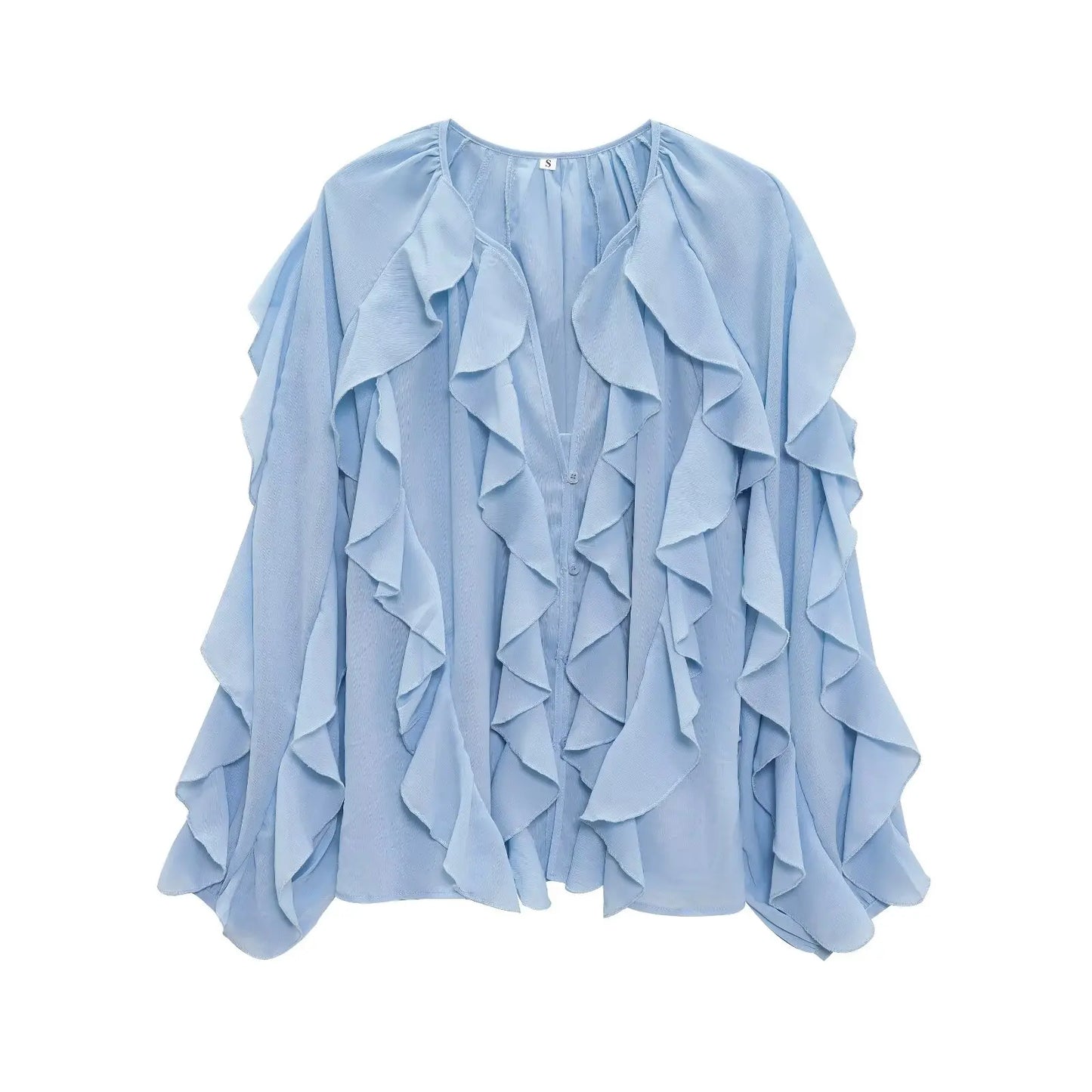 Tangada Women Wine Red Ruffles Shirt Langærmet 2025 Fashion Oversized Blouse Tops 3H0011