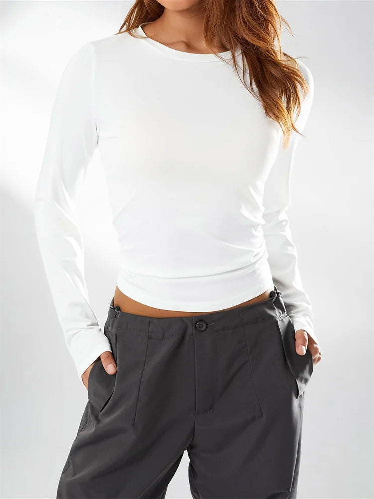 CHRONSTYLE Women Casual Long Sleeve T-Shirts Spring Autumn Solid Slim Fit Pullovers Tees Shirts Female Streetwear Base Tees Tops
