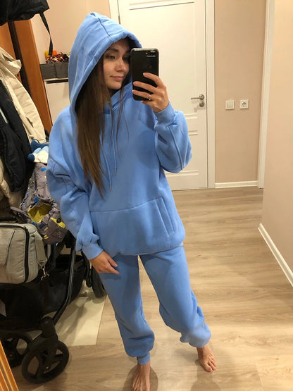 Žene tracksuit casual kapuljače dukserice hlače set salon nošenje sportskog odijela 2pcs jesenska zimska odjeća s kapuljačom zgužvane setove