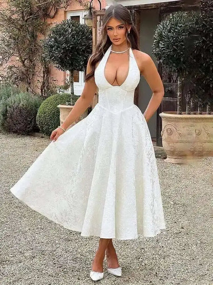 Townlike Jacquard Waist Wrap A-line Dress Women Mini 2024 Spring Summer Dress Elegant Bow Backless Sexy Party Dresses