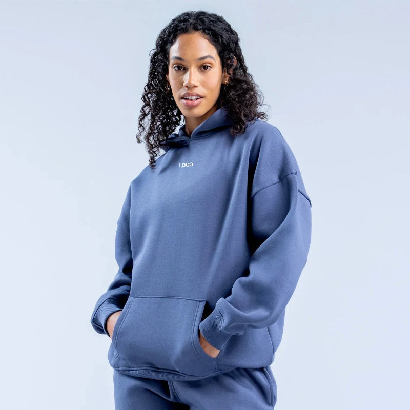 New Women's Casual Fashion Print Suit Solid Color Thickened Warm Hooded Top Elastic Sports Pants Female's Yoga Hoodie
