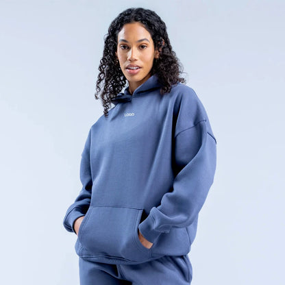 New Women's Casual Fashion Print Suit Solid Color Thickened Warm Hooded Top Elastic Sports Pants Female's Yoga Hoodie