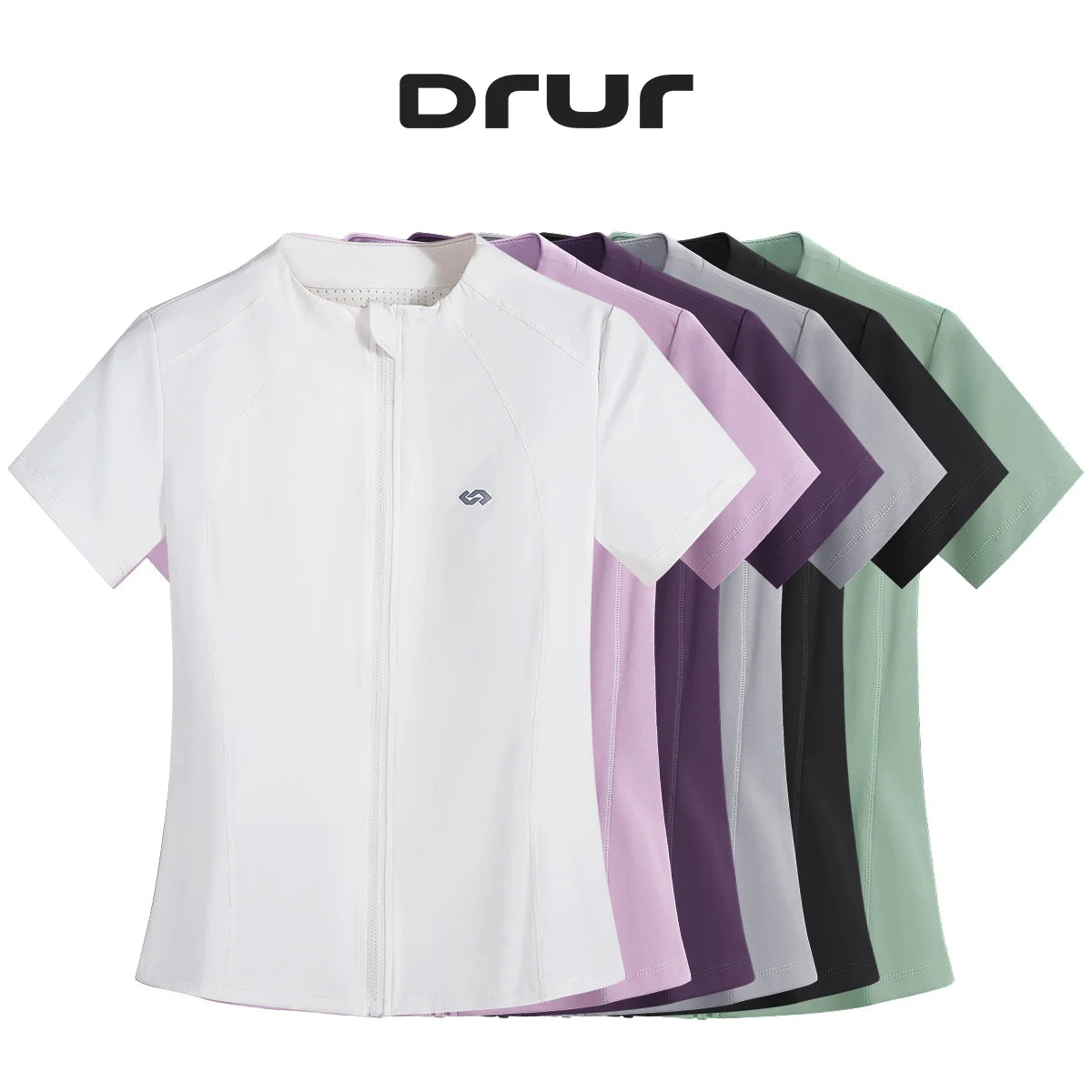 Drur Gym T Shirt sportkläder Kvinnor Kort ärm Snabbt torrt andningsbara dragkedja Sports Top Fitness Shirts Jogger Tops för Activewear